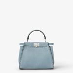 FENDI Peekaboo Mini Mercury blue nubuck leather Selleria bag with 220 hand-sewn topstitches